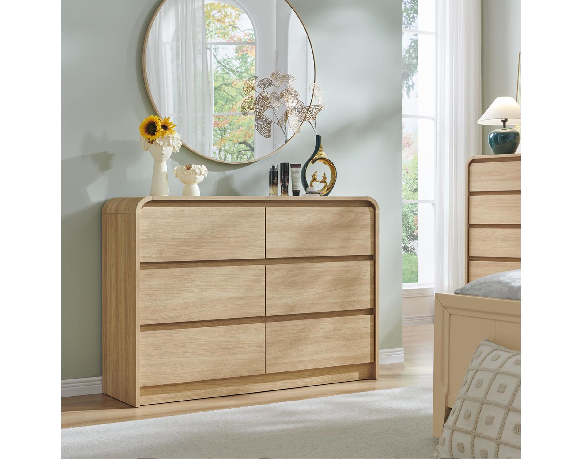 SinCiDo 6 Drawers Dresser for Bedroom, Modern 47in Wide Dressers & Chests of Drawers, Natural