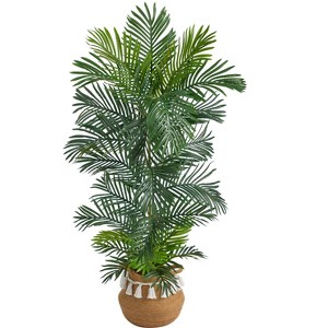 Nearly Natural 5-ft Areca Artificial Palm Tree in Boho Chic Handmade Natural Cotton Woven Planter with Tassels UV Resistant (Indoor/Outdoor) - 1 of 4