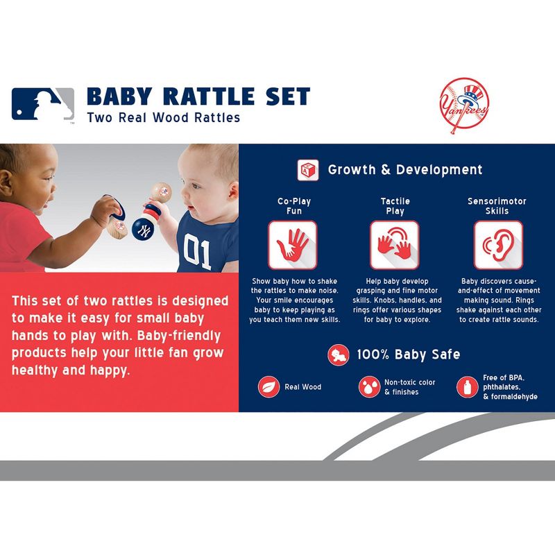 Baby Fanatic Wood Rattle 2 Pack - MLB New York Yankees Baby Toy Set, 3 of 5