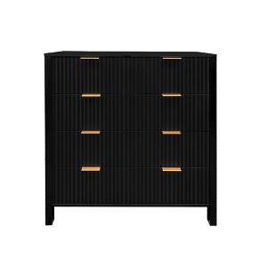 4 Drawer Dresser, Fluted Chest of Drawer,   Farmhouse Drawer Cabinet ，Tall Wooden Dresser with Gold Handles, - 1 of 4