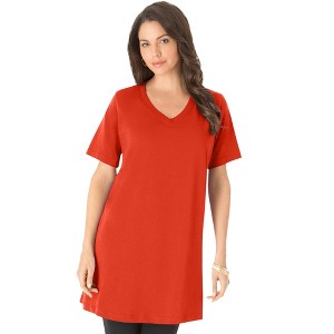Roaman's Women's Plus Size Short-Sleeve V Neck Ultimate Tunic - 1 of 4