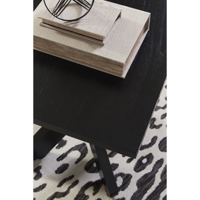 Black Contemporary Square Wood End Table with Crossed Legs