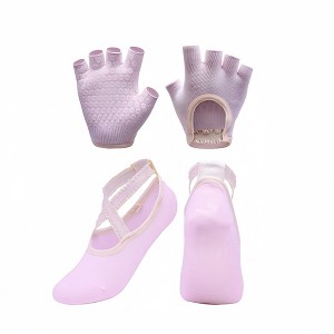 Anna-Kaci Yoga and Pilates Grip Sock and Fingerless Glove Set with Anti-Slip Design and Elastic Straps for Secure Fit - 1 of 4
