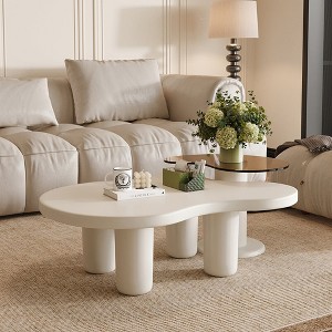Chic Crate - White/Cream Nesting Coffee Tables Set of 2, 2 in 1 Modern Irregular Glass Top End Table, Easy Living Room Assembly - 1 of 4