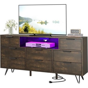 Acekool TV Cabinet with LED Lights, Power Outlets & 8 Drawers, TV Stand and Storage for 32-65 Inch TVs, Metal Frame, Wood Top - 1 of 4