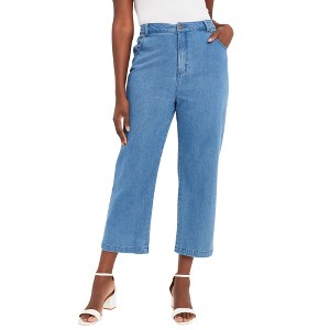 Jessica London Women's Plus Size Classic Cotton Denim Capri - 1 of 4