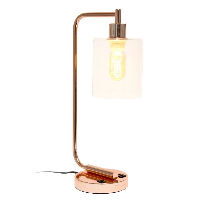 Modern Iron Desk Lamp with USB Port and Glass Shade - Lalia Home, 3 of 13