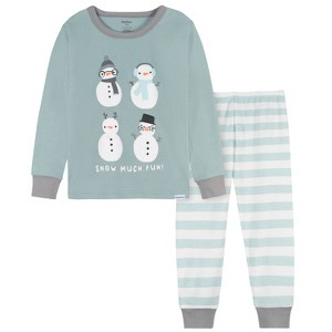 Gerber Baby and Toddler Boys' Snug Fitting Pajama Set, Blue Snowman - 1 of 4