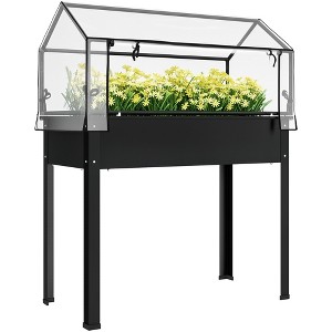 Outsunny Raised Garden Bed with Greenhouse Cover, Elevated Garden Box with Legs and Drainage Hole for Vegetables - 1 of 4