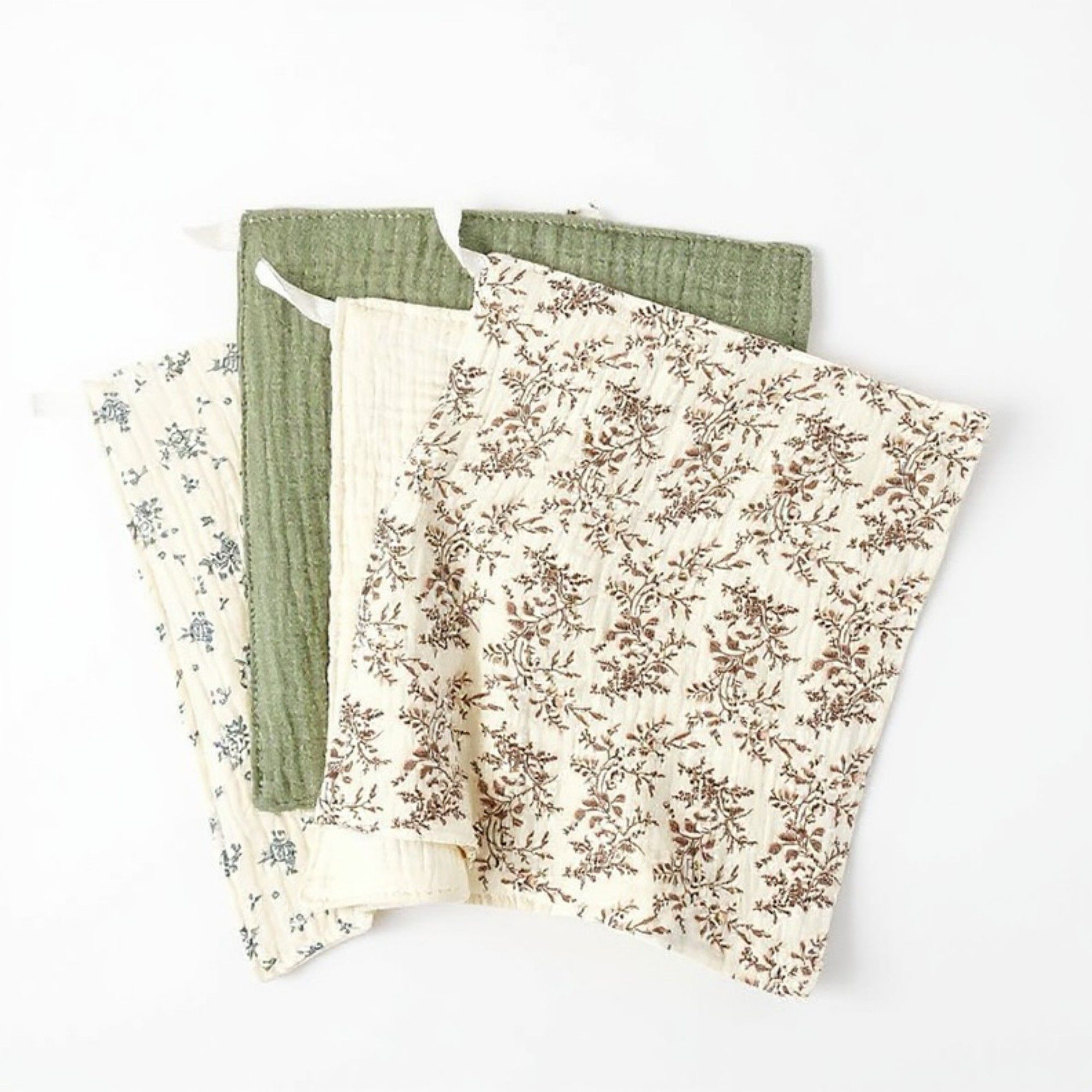 Alilang Soft Cotton Textured Kitchen Cleaning Cloths Hanging Dish Towels Floral and Solid Mix 4 Pack - Brown