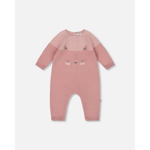 Deux par Deux Girl Knitted Bi-Color Cat Romper Old Pink - 1 of 4