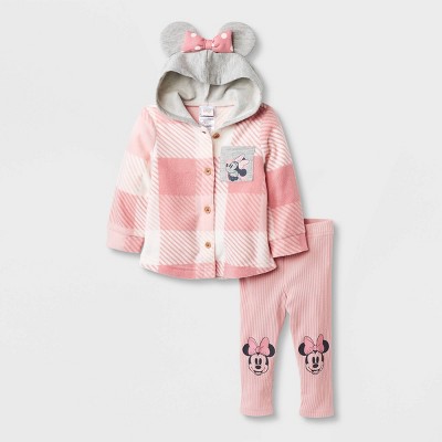 Image of Baby Girls' Disney Minnie Mouse Solid Top and Bottom Set - Pink 6-9M