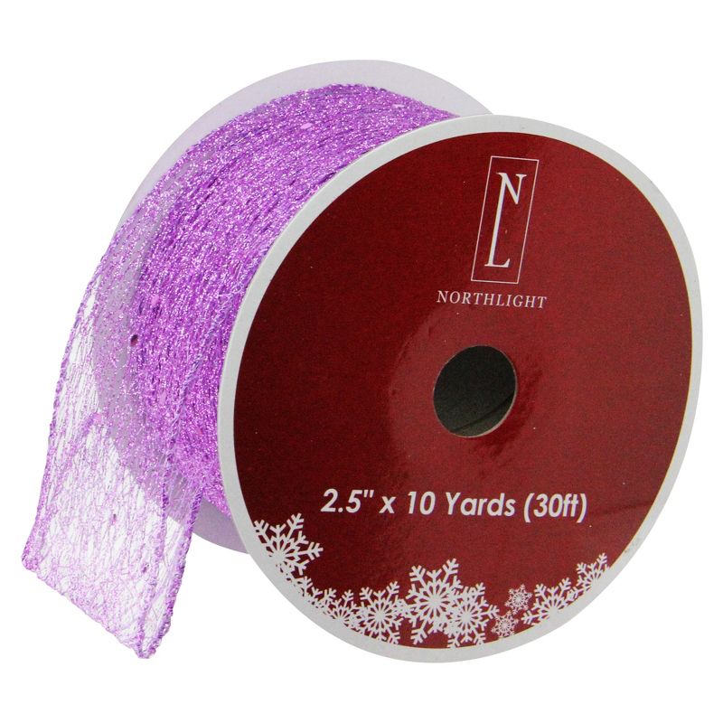 Northlight Glittering Purple Solid Wired Christmas Craft Ribbon 2.5" x 10 Yards, 1 of 3