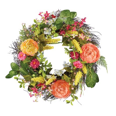 Collections Etc Yellow And Pink Rose Wild Flower Hanging Wreath : Target