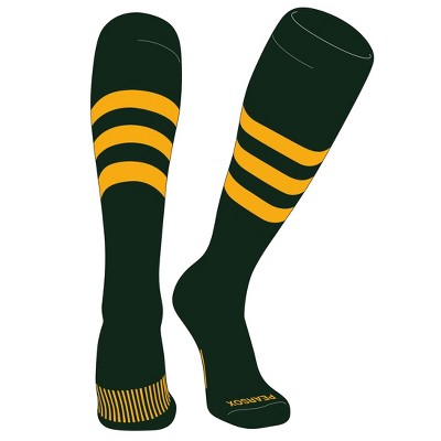 PEAR SOX Striped OTC Baseball, Softball, Football Socks (A) Forest Green, Gold (M)