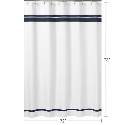 Hotel White and Navy Blue Cotton Striped Shower Curtain