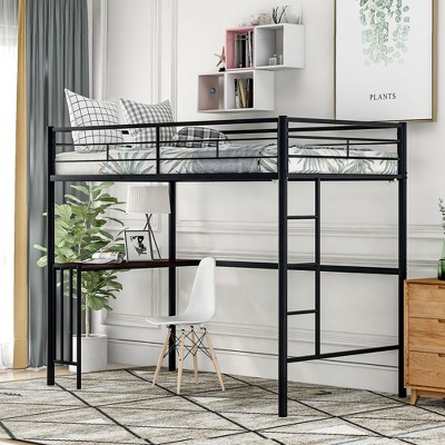 CAVINAS Twin Size Metal Loft Bed with Ladder & Fence,Modern Bed Frame with Desk for Bedroom,Study