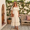 Knit & Lounge Women’s Smocked Midi Dress Ruffle Trim Puff Sleeves Square Neck Stretch Waist Soft  Silhouette - 2 of 4