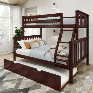 Plank+Beam Solid Wood Twin over Full Bunk Bed with Storage Trundle for Adults/Kids - 1 of 4
