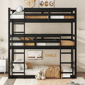 Kumasinova Triple Twin Bunk Bed – Detachable (Splits to 3 Beds), 2 Built-In Ladders & Full-Length Guardrails,Rubber Wood Bed Frame for Kids' Bedroom - 1 of 4