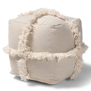 Alfro Handwoven Cotton Fringe Pouf Ottoman  - Baxton Studio - 1 of 4