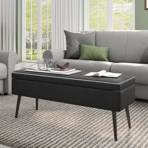 Whizmax Storage Ottoman Bench, Mid-Century Modern Entryway Bedroom Bench, Synthetic Leather with Stitching, Safety Hinges, Loads 680 Lb - 1 of 4