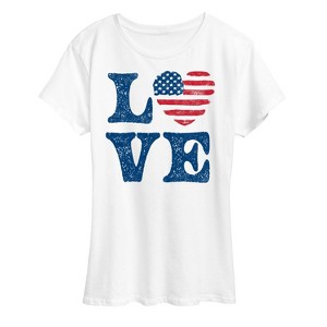 Women's - Instant Message - Vintage Love American Flag Heart Short Sleeve Graphic T-Shirt - 1 of 4