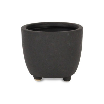 Cheung's Parlo Raised Textured Round Ceramic Pot- Medium - Dark Gray