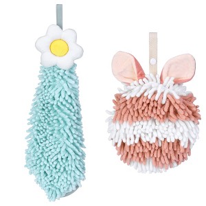 REGALWOVEN 2 Packs Soft Absorbent Flower and Rabbit Shape Decorative Chenille Hand Towel for Bathroom 6" x 15"/7" x 7" - 1 of 4