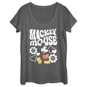 Women's Mickey & Friends Groovy Hearts and Smilies Logo White - 1 of 4