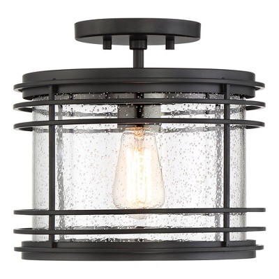 Matte Black Geometric 21" Indoor/Outdoor Ceiling Light with Glass