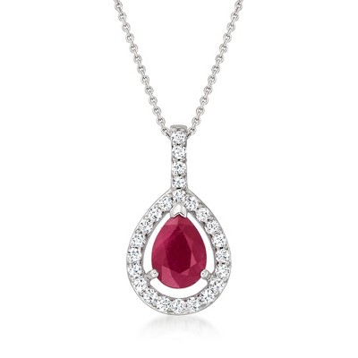 Ross-Simons 1.00 Carat Ruby and .26 ct. t.w. Diamond Pendant Necklace in 14kt White Gold Size 20