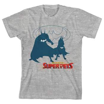 DC League Of Super Pets Batman And Ace Silhouettes Boy's Athletic Heather Tee