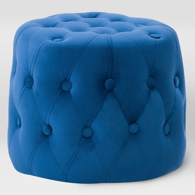 Lynwood Velvet Round Tufted Pouf Blue - CorLiving