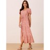 Seta T Women's Summer Casual V Neck Split Hem Short Sleeve Floral Maxi Sundress - 2 of 4