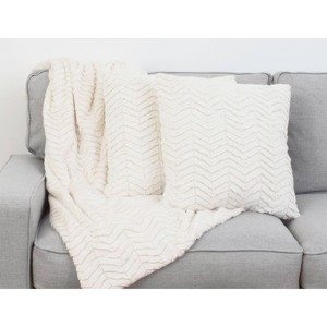 2pk Egret Aiden Chevron Pillows & Decorative Throw Set White - Décor Therapy