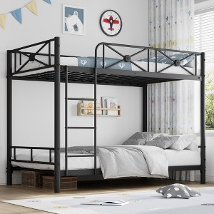 Metal Bunk Bed Twin Over Twin, Industrial Bunkbeds Heavy Duty Bed with Safety Guard Rails and Space-Saving Design, Steel Bed for School, Bedroom - 1 of 4