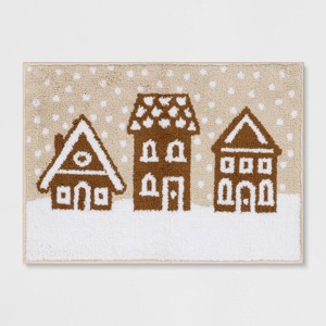 17"x24" Gingerbread House Christmas Bath Rug Brown/White - Wondershop™ - 1 of 4