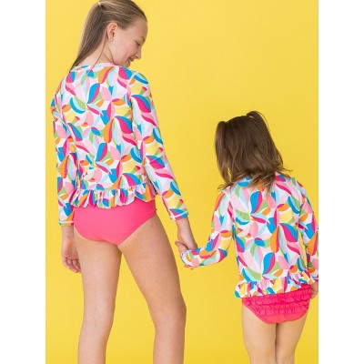 RuffleButts Girls Tween Long Sleeve Rash Guard 2-Piece Bikini Swimsuit - Tropical Adventure, 10 — фото 4