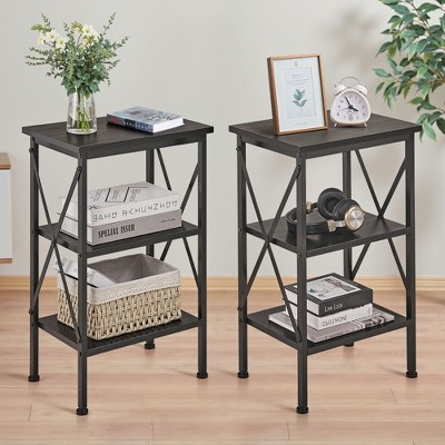 VECELO Modern X-Design Nightstand, End/Side Table with 3 Storage Shelves for Bedroom or Living Room