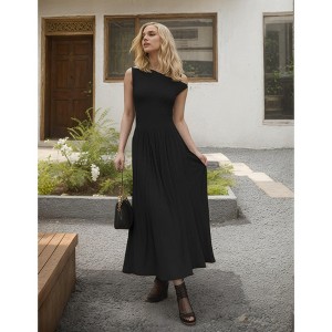 Women's Summer 2026 Sleeveless Maxi Dress One Shoulder Casual Slim Swing  Pleated Formal Dresses with Pockets,black,Small : Target