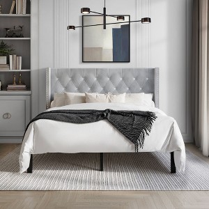 ChaletPosh Velvet Upholstered Bed - 1 of 4