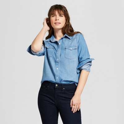 denim button up shirt womens