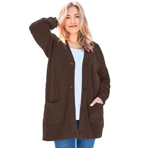 Woman Within Plus Size Button-Front Shaker Cardigan - 1 of 4