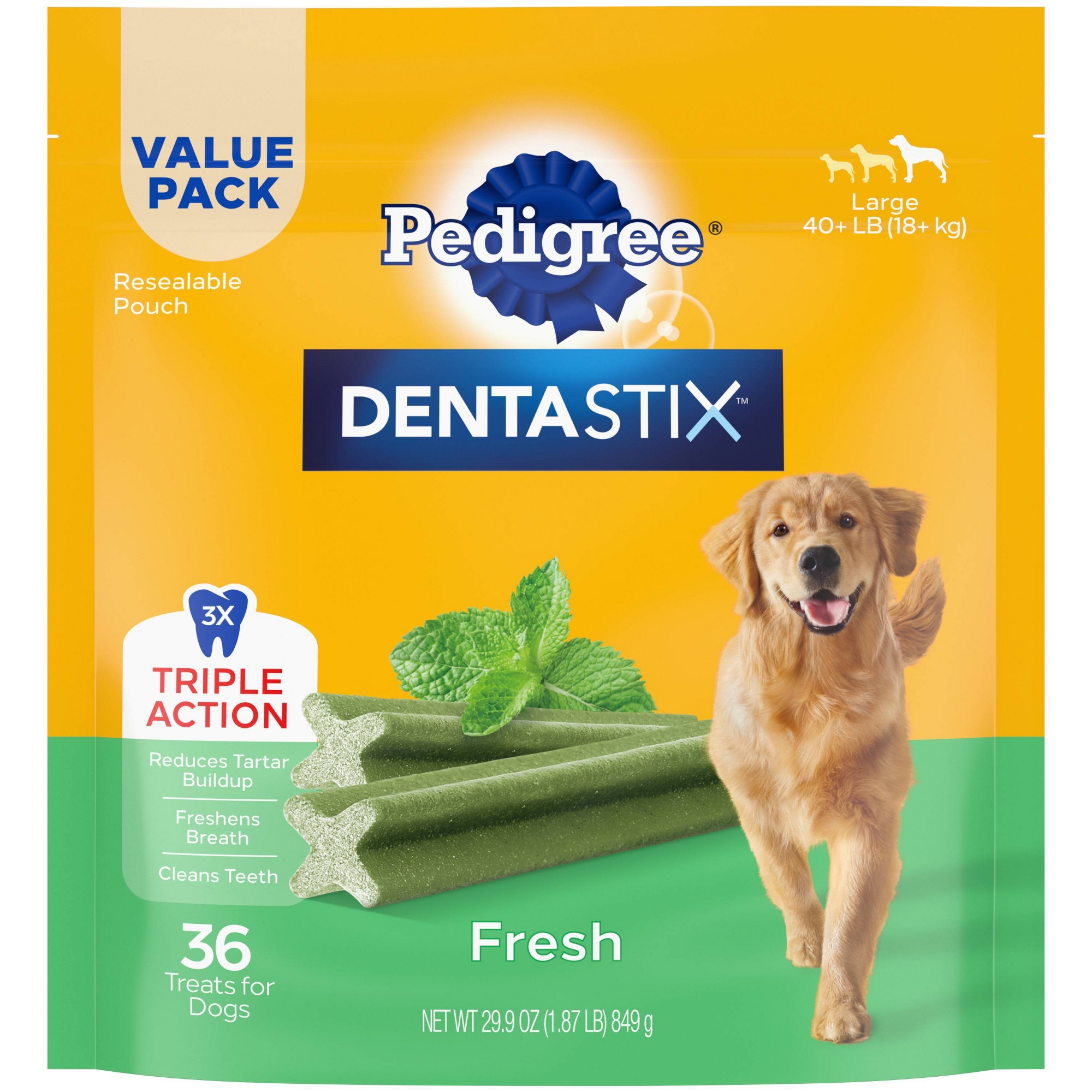 Pedigree Dentastix Mint Fresh Flavor Dental and Hard Chewy Dog Treats for Large Dog - 29.9oz/36ct