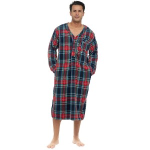 ADR Men's Sleep Shirt, Soft Plush Fleece Men's Nightshirt, Warm Long Henley One Piece Pajama - 1 of 4