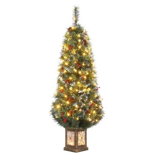 Coucheta 4.5Ft Pre-Lit Snow Flocked Christmas Tree with 8-Mode Warm White LEDs, Mini Pine Tree for Indoor/Outdoor Holiday Decor, Black Base - 1 of 4