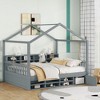 Full Size Wooden House Bed with Shelves and a Mini-cabinet, Gray - 2 of 4