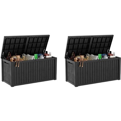 Sersper 180 Gallon XL Deck Box with Divider, Lockable & Waterproof Resin, Black - For Patio Furniture & Tools (2 Pack)