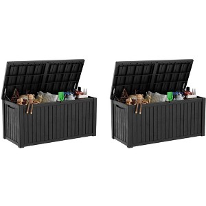 Sersper 180 Gallon XL Deck Box with Divider, Lockable & Waterproof Resin, Black - For Patio Furniture & Tools (2 Pack) - 1 of 4
